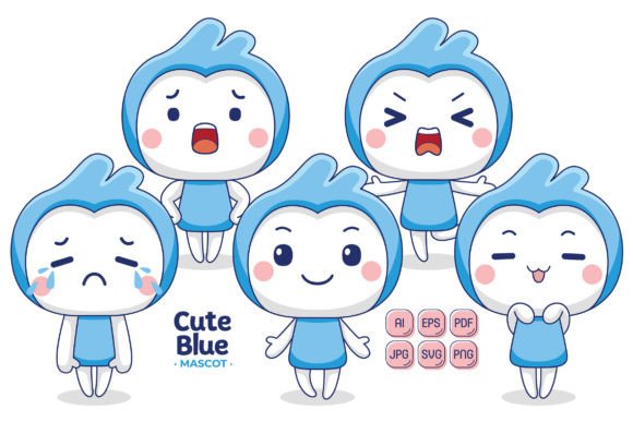 Cute Blue Mascot Graphics for Crafters & Small Businesses
