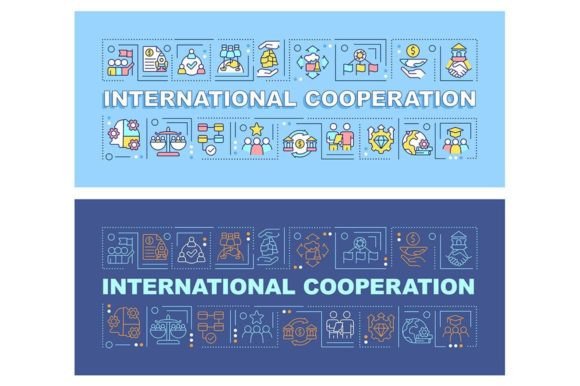 International Cooperation Word Banners for Commercial Graphics